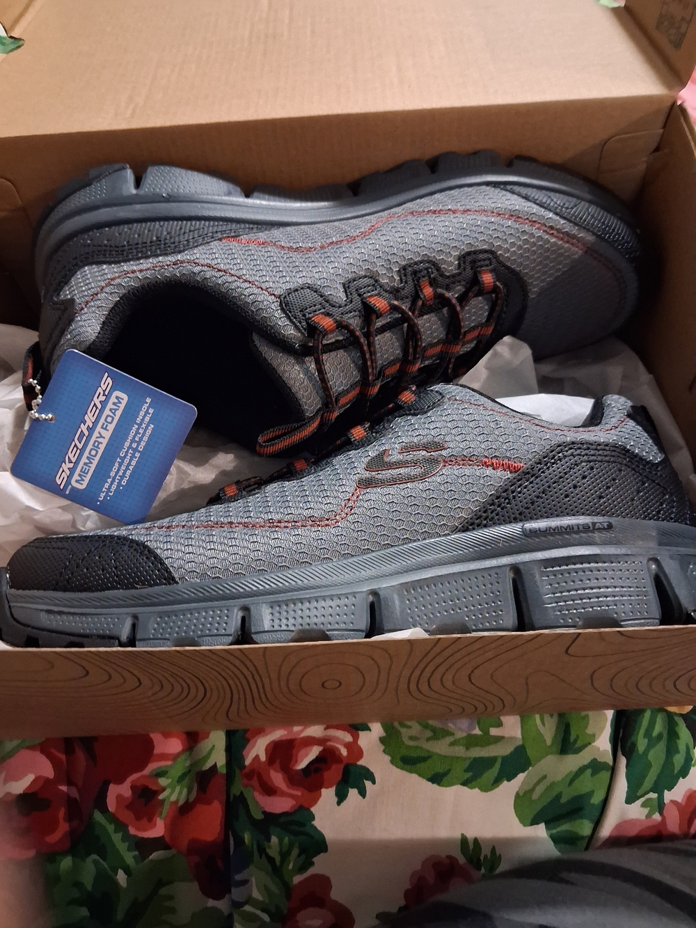 Skechers Men's Gray Athletic Walking Shoes with Orange Accents